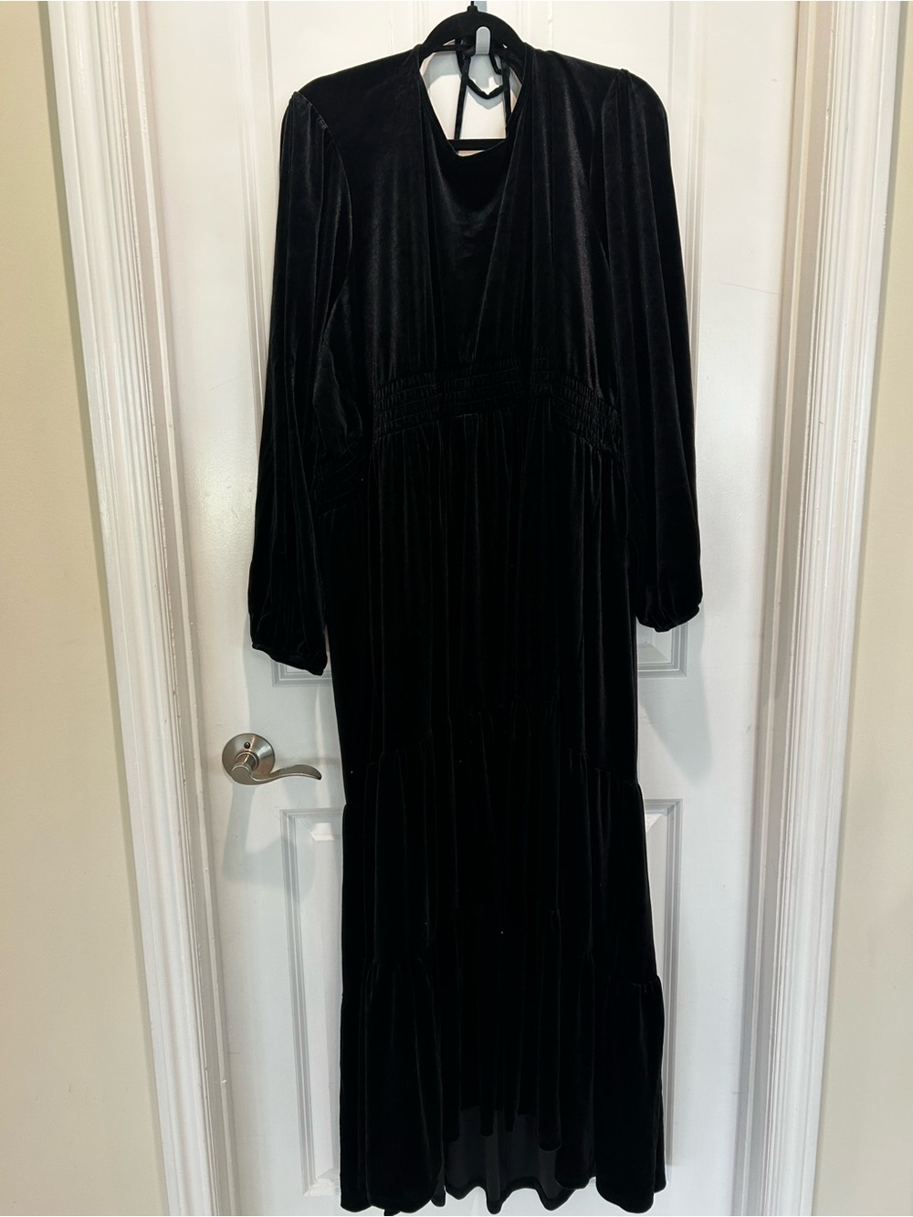 Knox Rose Black Velvet Maxi Dress with Tiered Skirt